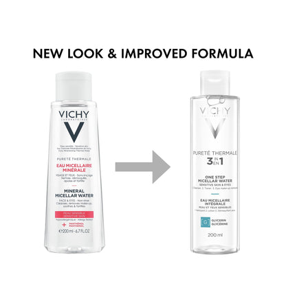 Hydrating toner and eye makeup remover solution bottle for sensitive skin