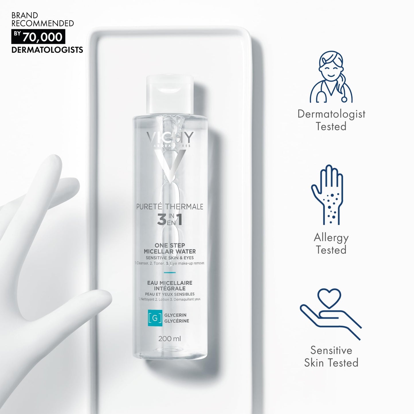 Imported no-rinse micellar water formula showcasing the 200ml product size