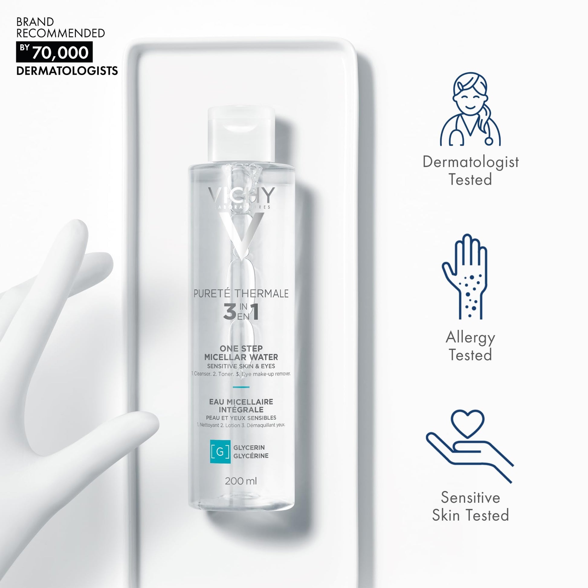 Imported no-rinse micellar water formula showcasing the 200ml product size