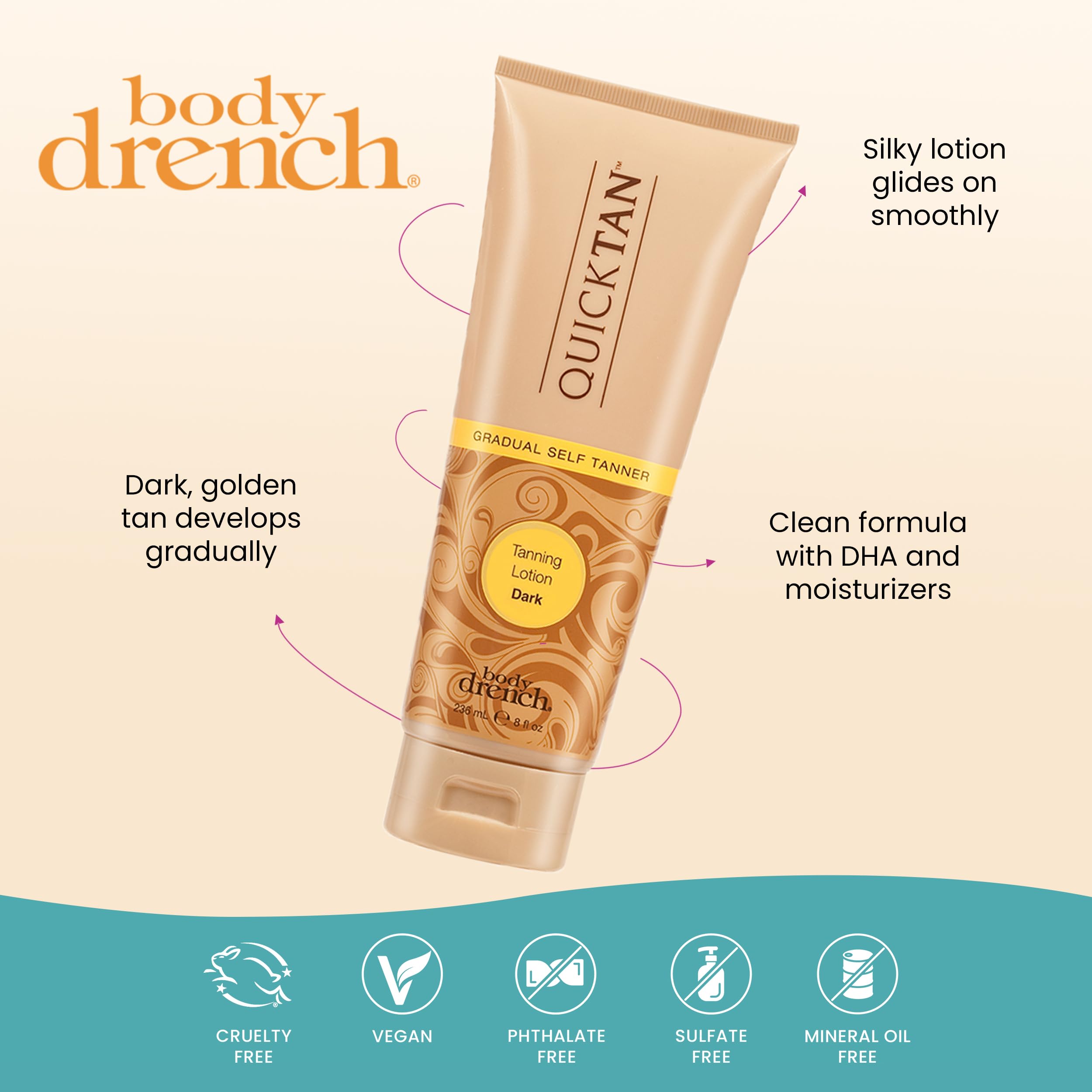 Close up of Body Drench sunless tanner packaging details