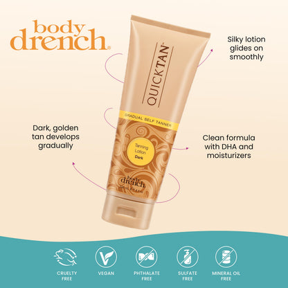 Close up of Body Drench sunless tanner packaging details