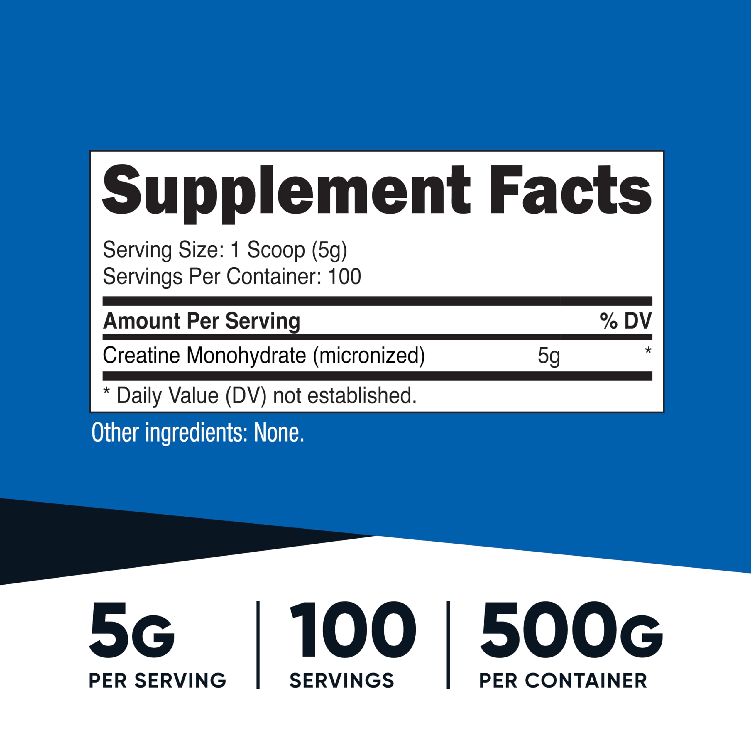 Nutricost Micronized Creatine 500g supplement nutritional facts and serving size breakdown