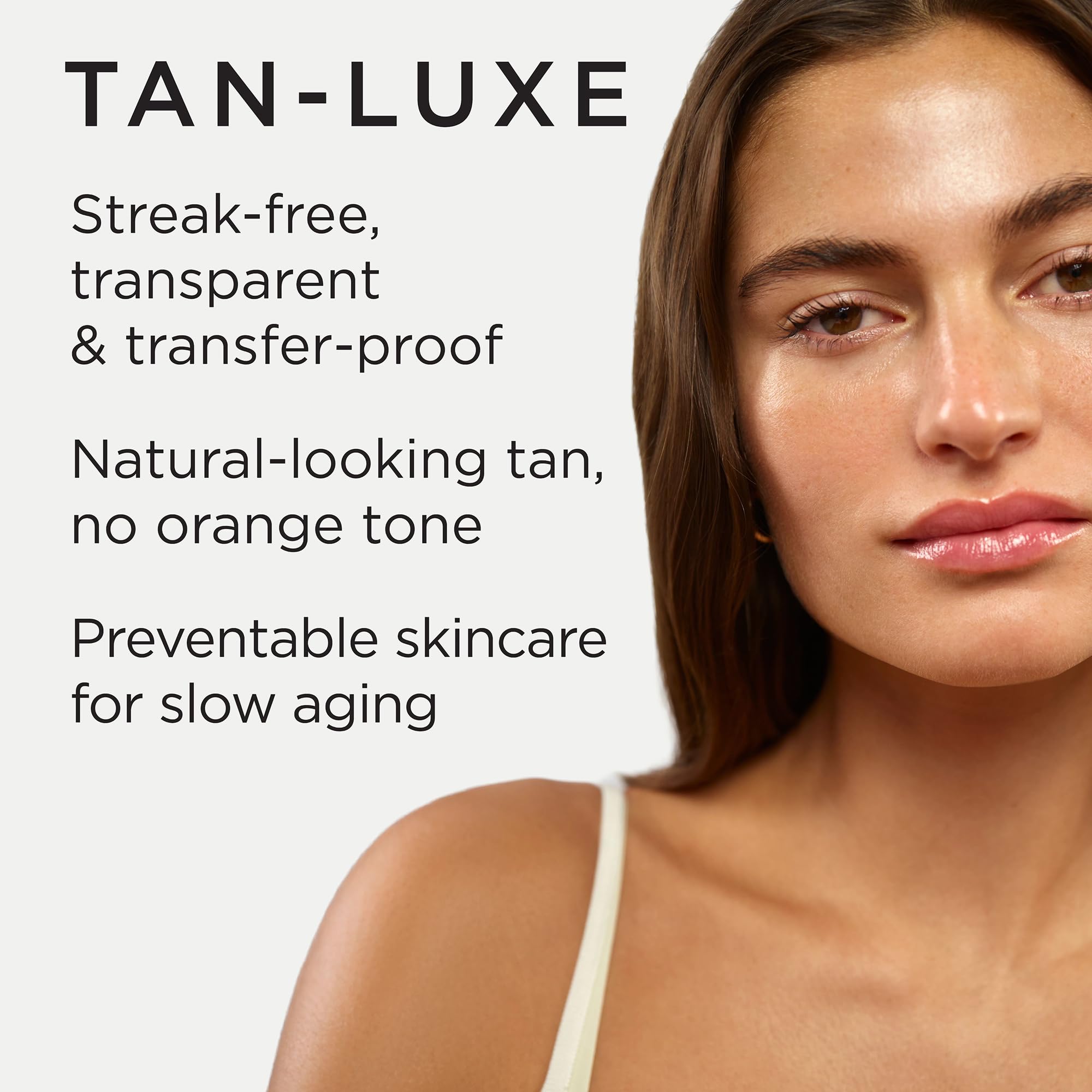 Tan-Luxe clear tanning mist bottle with packaging details