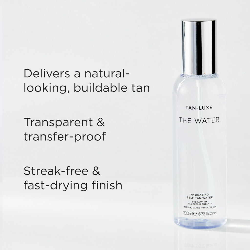 TAN-LUXE self tan water mist applied on skin texture