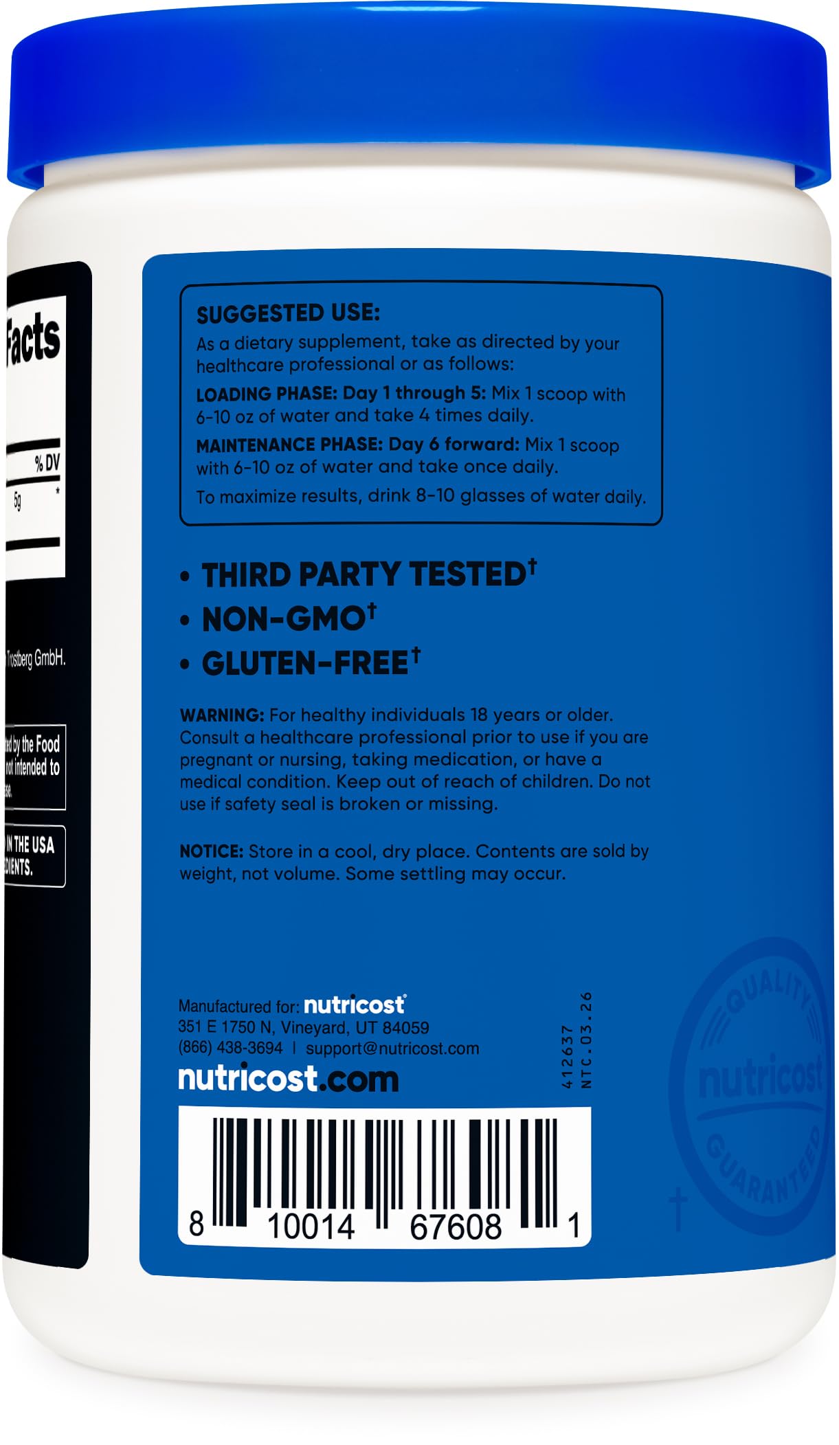Authentic Nutricost imported USA fitness supplement packaging details
