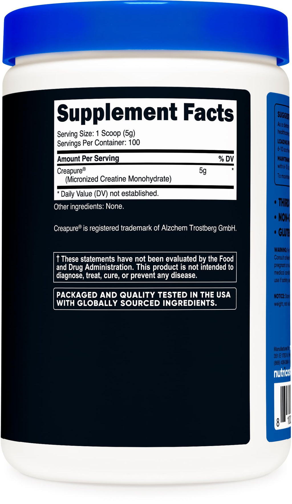 Nutricost Creapure premium unflavored pre workout powder clear product layout