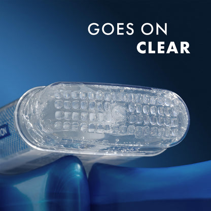 Back label view of Gillette clear gel underarm protection stick showing product size and directions.