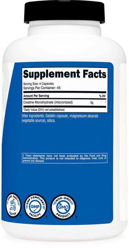 Nutricost sports nutrition supplement packaging displaying manufacturing compliance details and purity standards