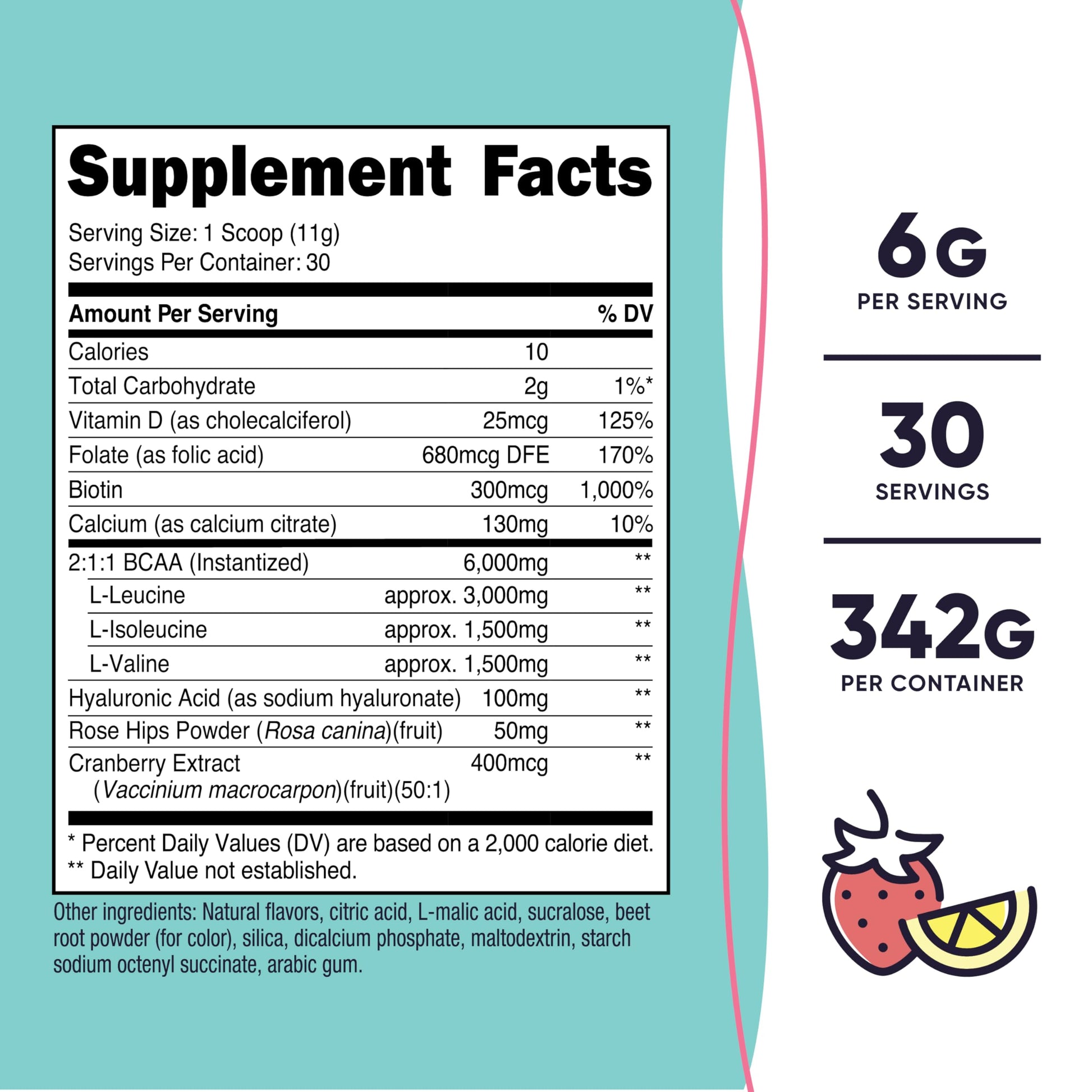 Nutricost BCAA for Women supplement facts label