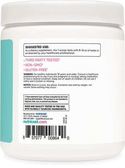 Nutricost BCAA for Women tub side view with ingredients