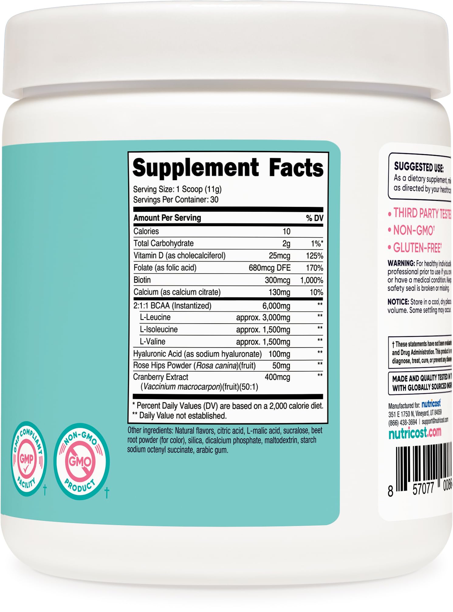 Nutricost BCAA for Women 30 servings container top view