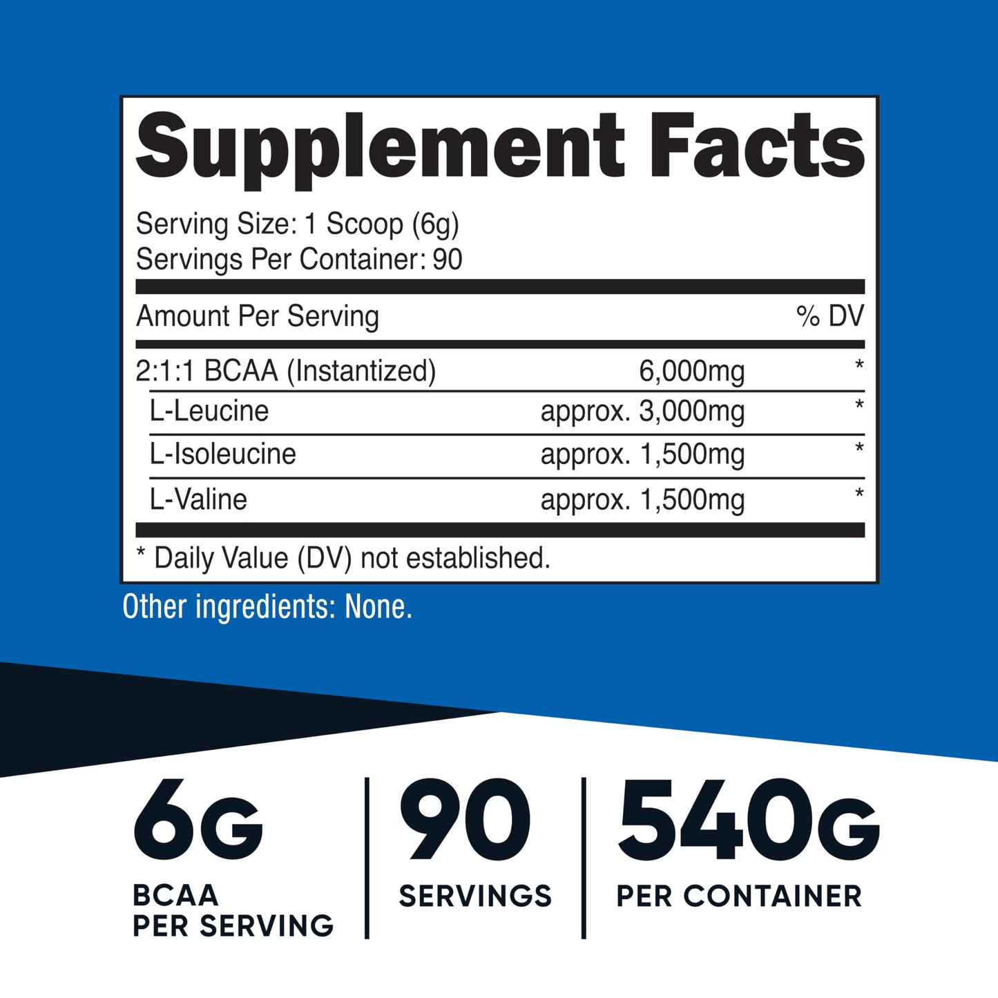 Unflavored branched chain amino acids powder supplement for muscle recovery