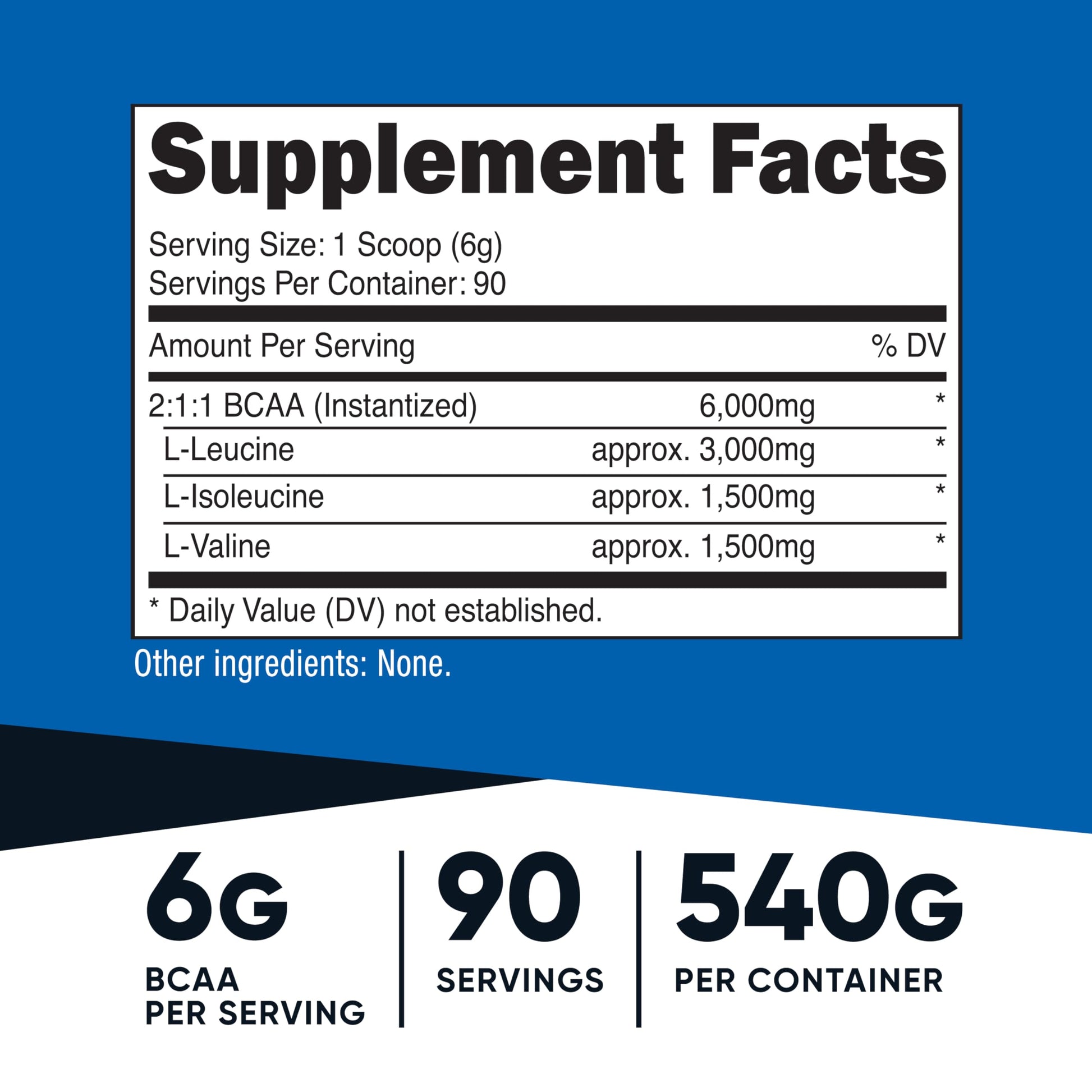 Unflavored branched chain amino acids powder supplement for muscle recovery