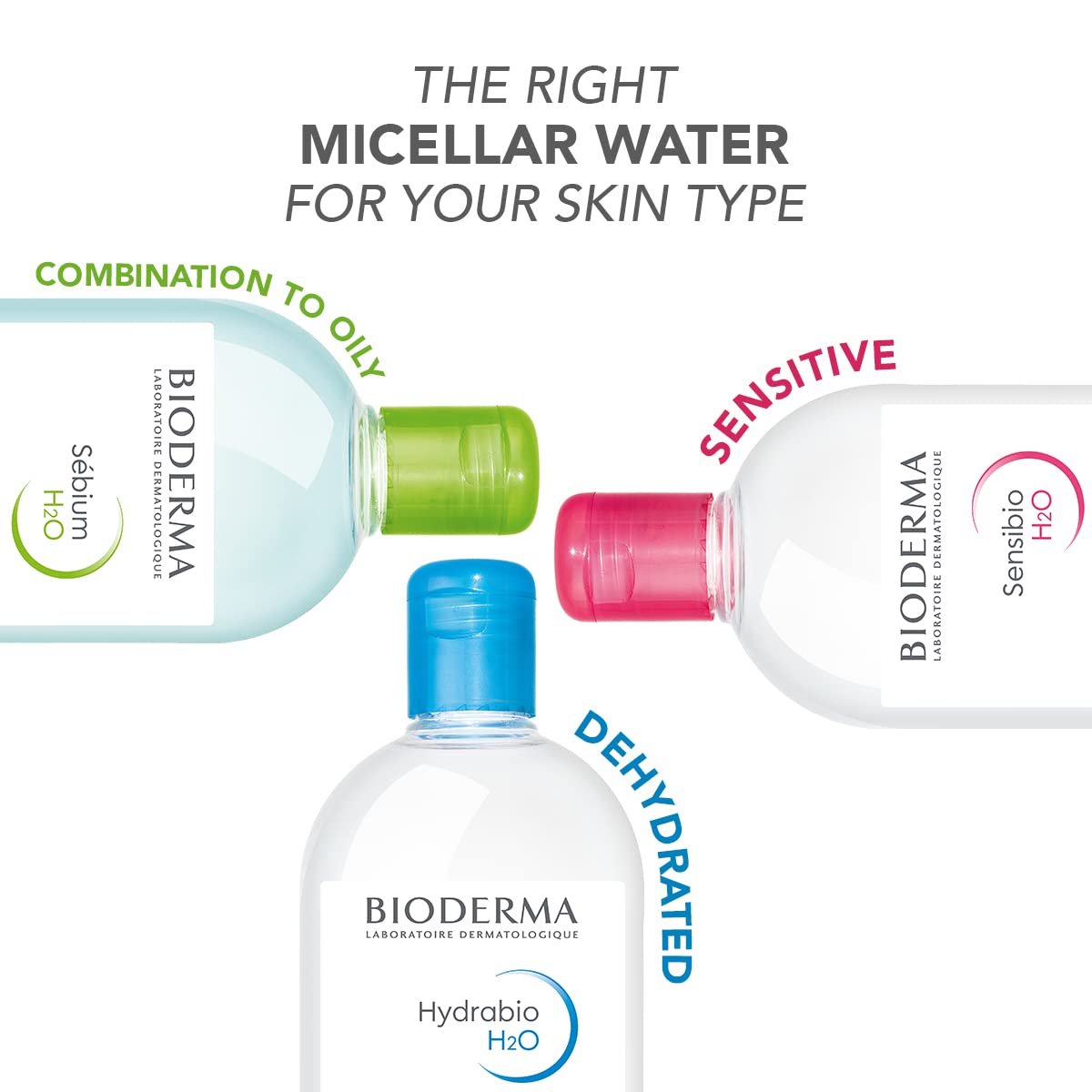Side view of Bioderma Hydrabio H2O micellar cleansing water bottles demonstrating original imported seal.