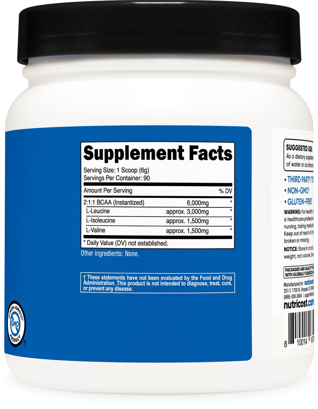 Nutricost BCAA Powder packaging and safety seal
