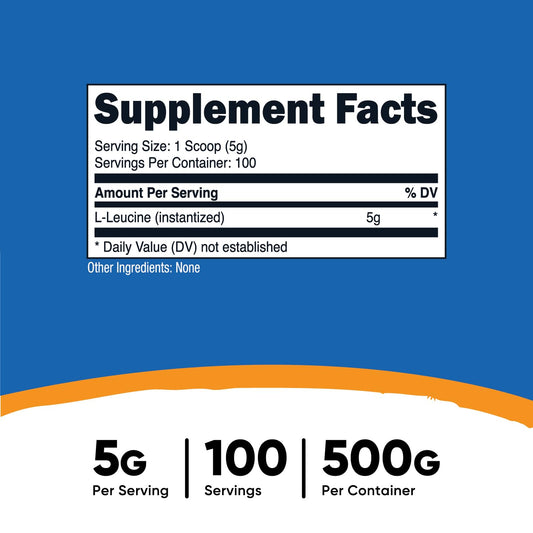 Nutricost L-Leucine 5 grams per serving nutritional facts and supplement label