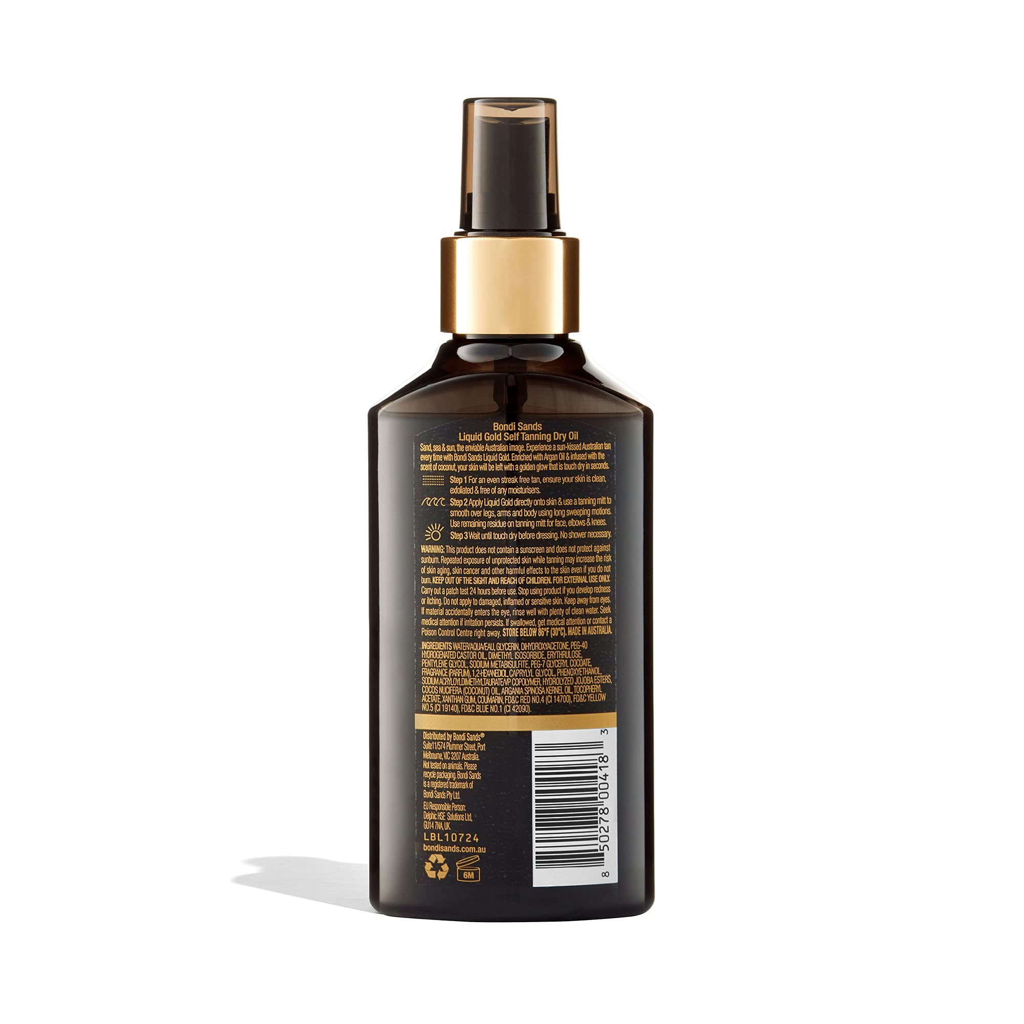 Bondi Sands Liquid Gold tanning oil bottle with spray nozzle