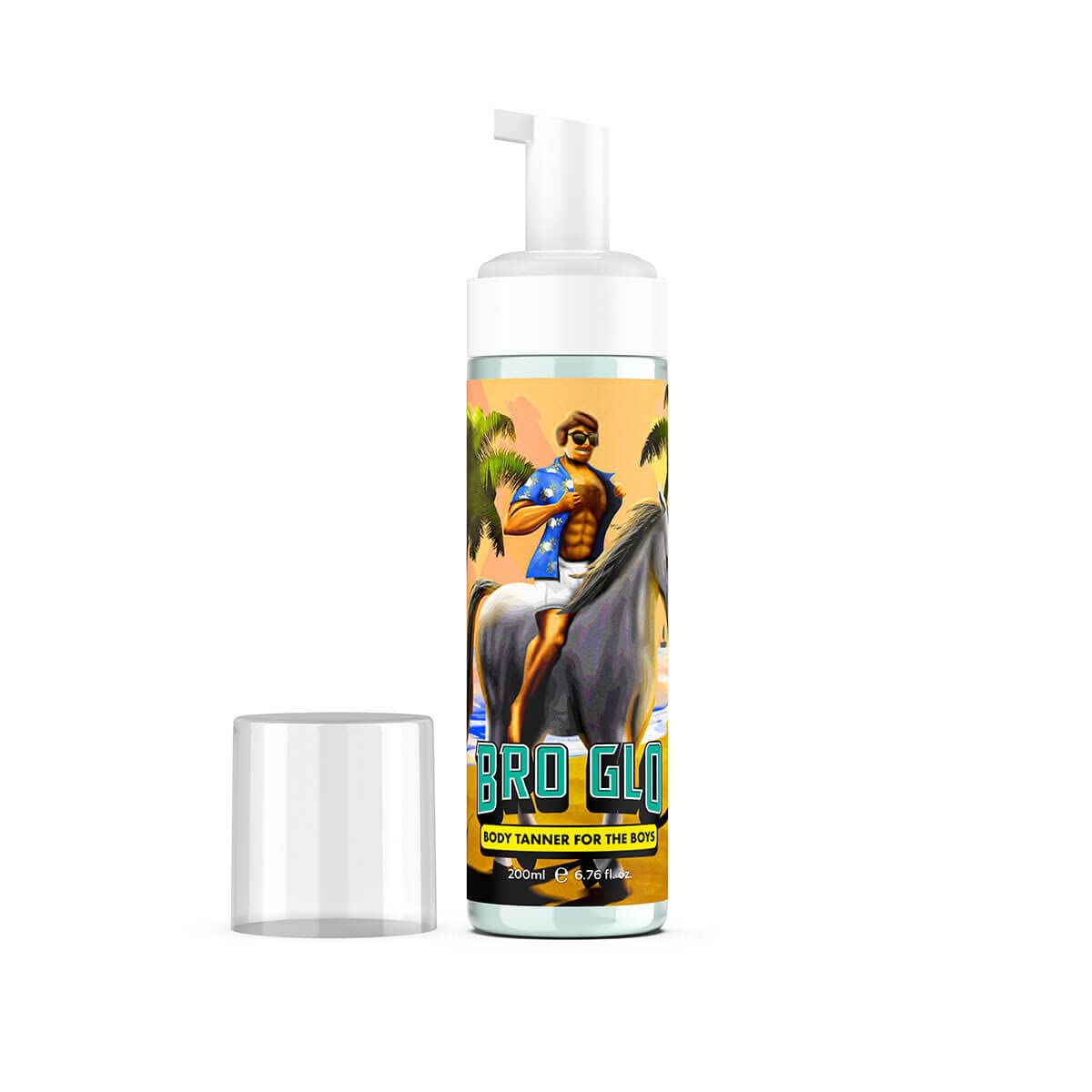 Bro Glo tanning mousse bottle and application mitt