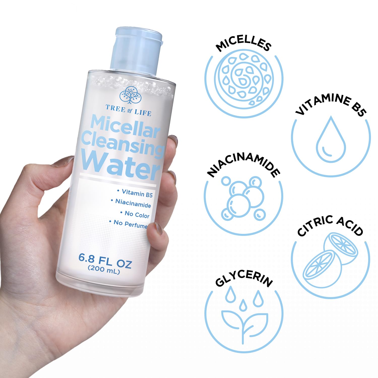Hydrating micellar water 6.8 fluid ounces bottle for sensitive skin care