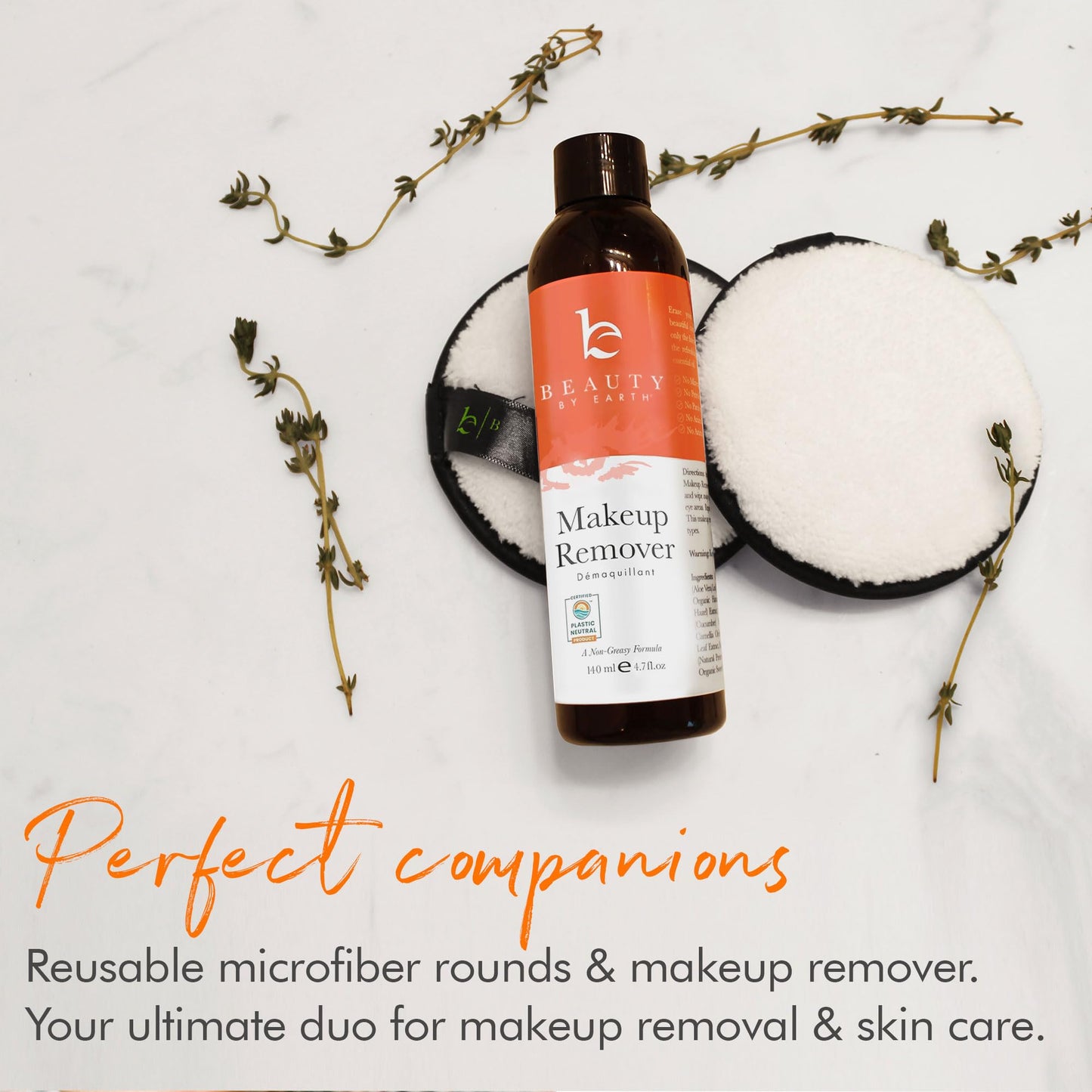 Clean beauty product layout featuring a non toxic refreshing liquid makeup remover