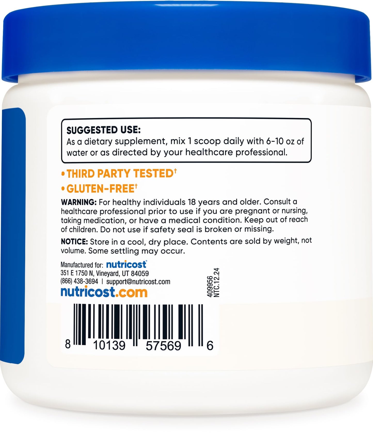 Authentic Nutricost NAC powder container size and packaging