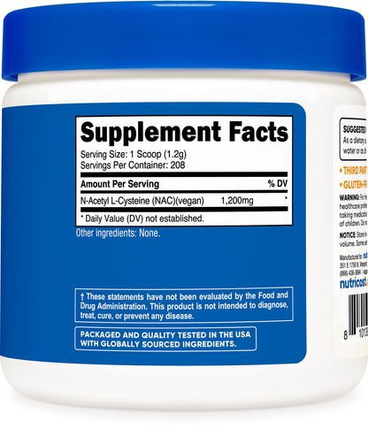 Nutricost NAC powder unflavored dietary supplement texture