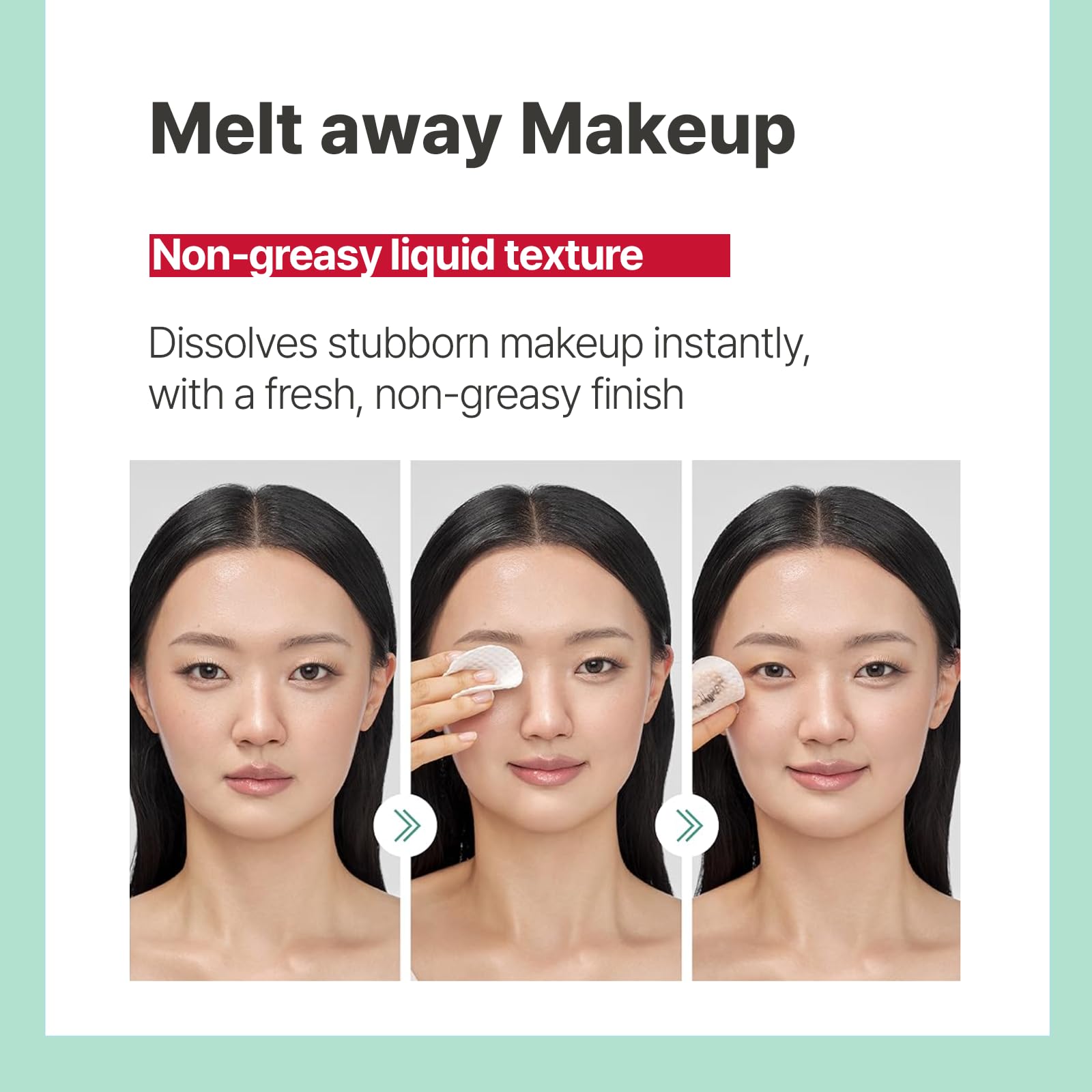 Non greasy dual phase makeup remover cotton pad application