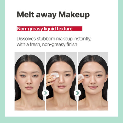 Non greasy dual phase makeup remover cotton pad application