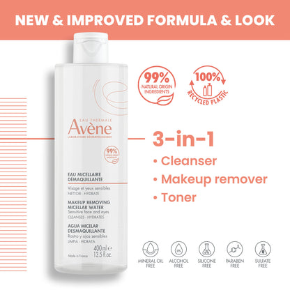 AvÃ¨ne 3-in-1 no-rinse micellar cleanser and toner bottle showing natural origin ingredients label