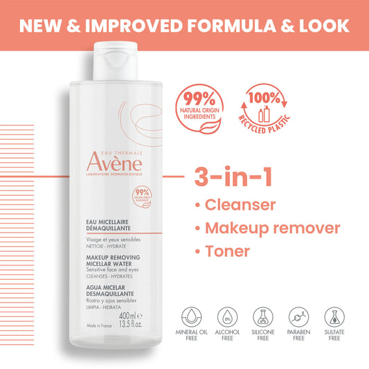 AvÃ¨ne 3-in-1 no-rinse micellar cleanser and toner bottle showing natural origin ingredients label