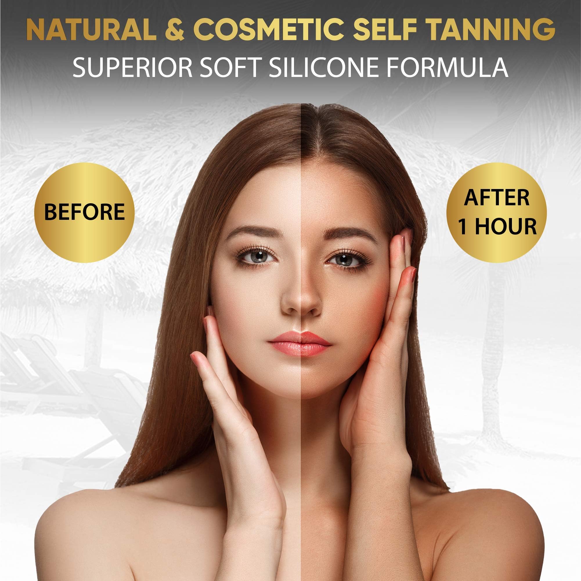 Model showing glowing bronze skin after using Dolce Black lotion