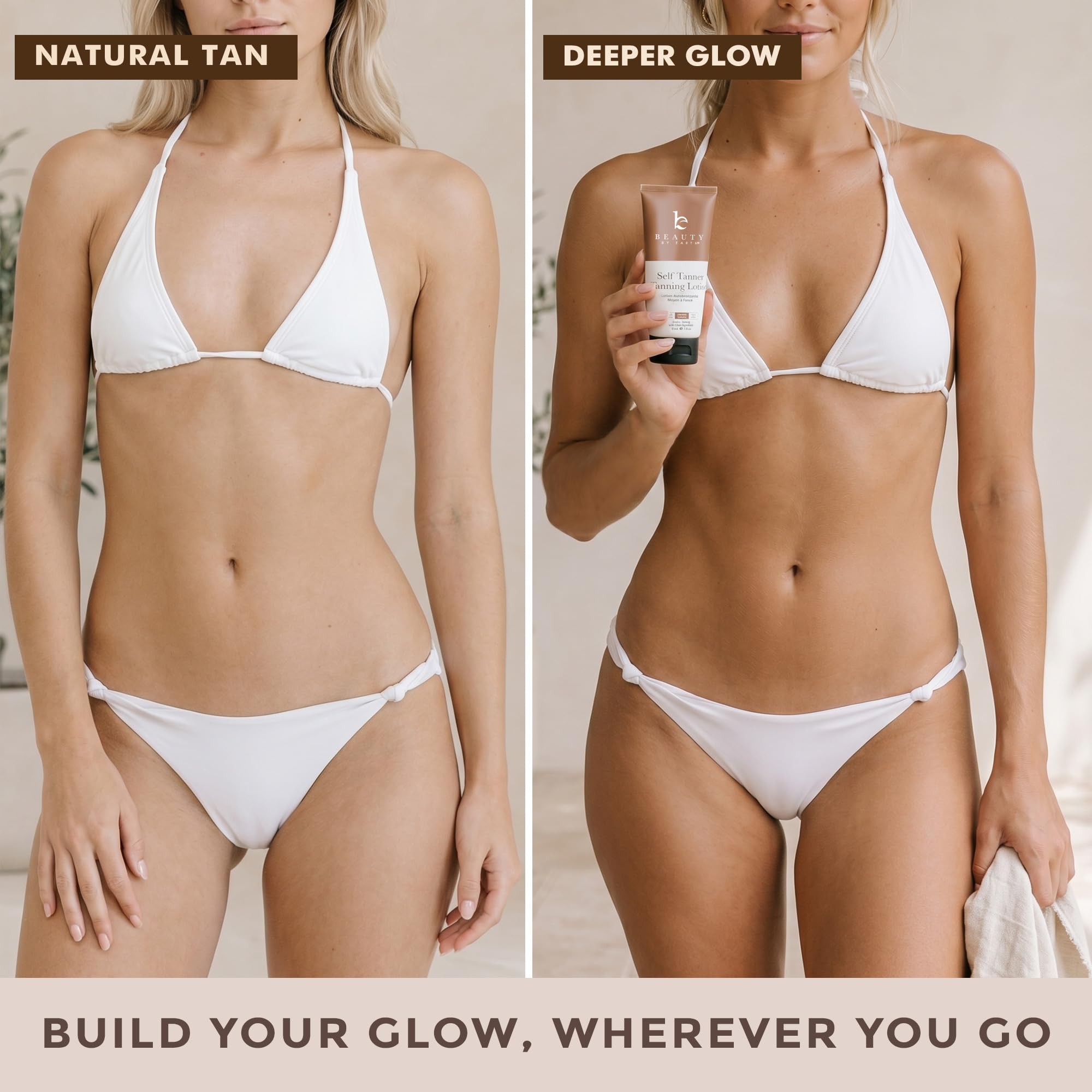 Beauty By Earth sunless tanner packaging showing organic ingredients