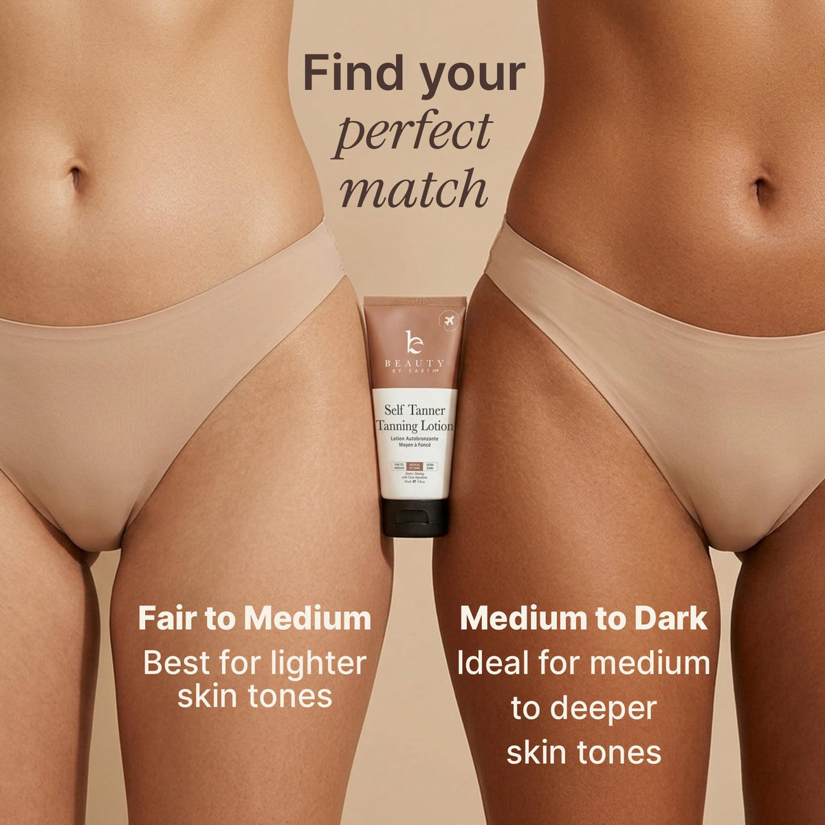 Beauty By Earth tanning lotion compared with travel items