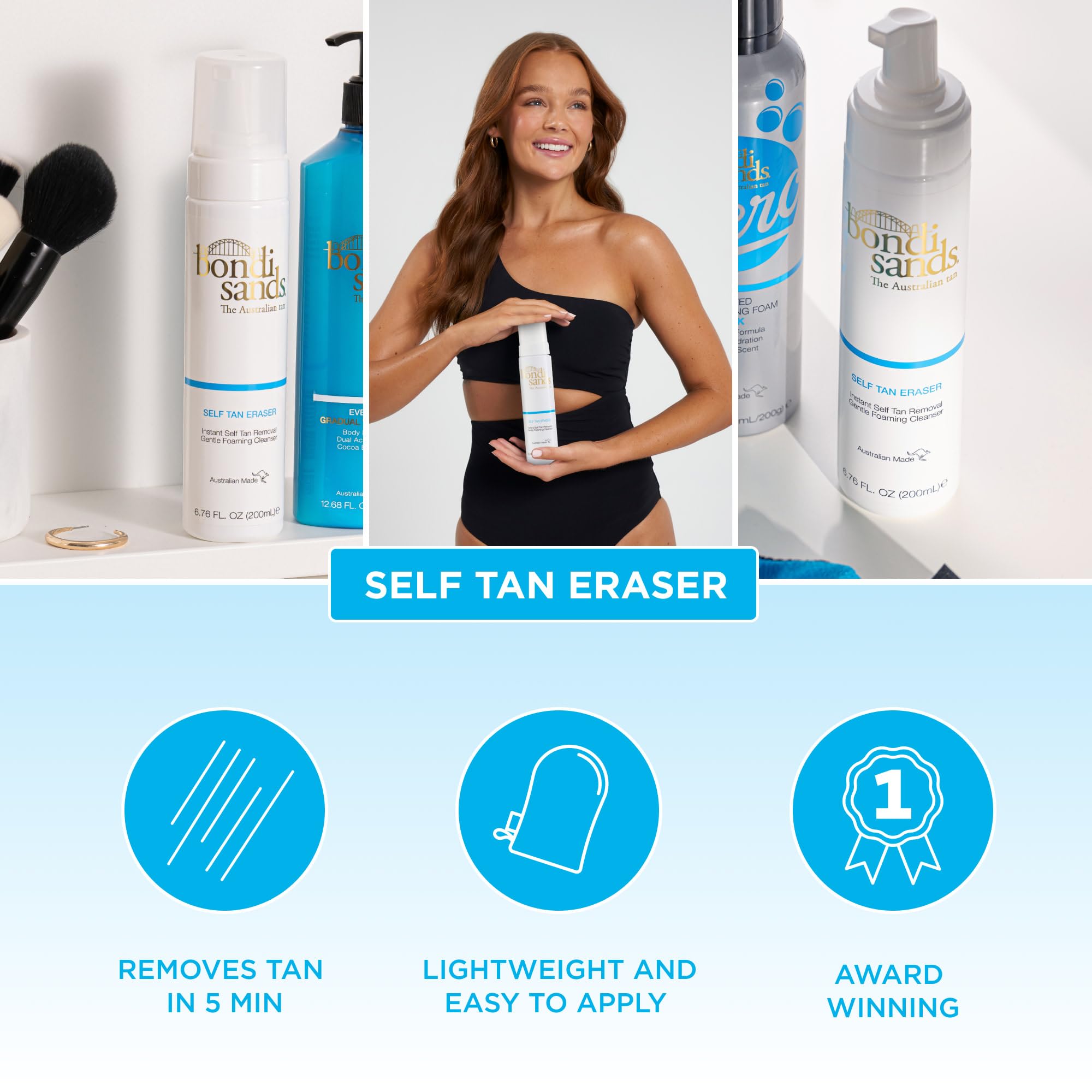 Bondi Sands Self Tan Eraser foam texture on skin