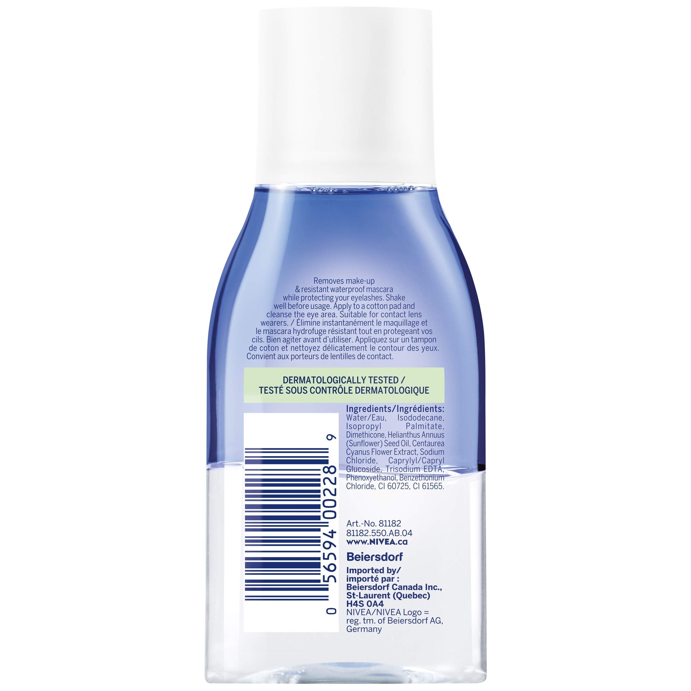 Nivea bi-phase eye makeup remover 125ml bottle showing the dual oil and water layers