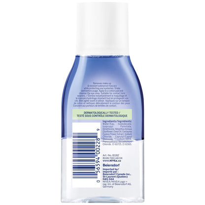 Nivea bi-phase eye makeup remover 125ml bottle showing the dual oil and water layers