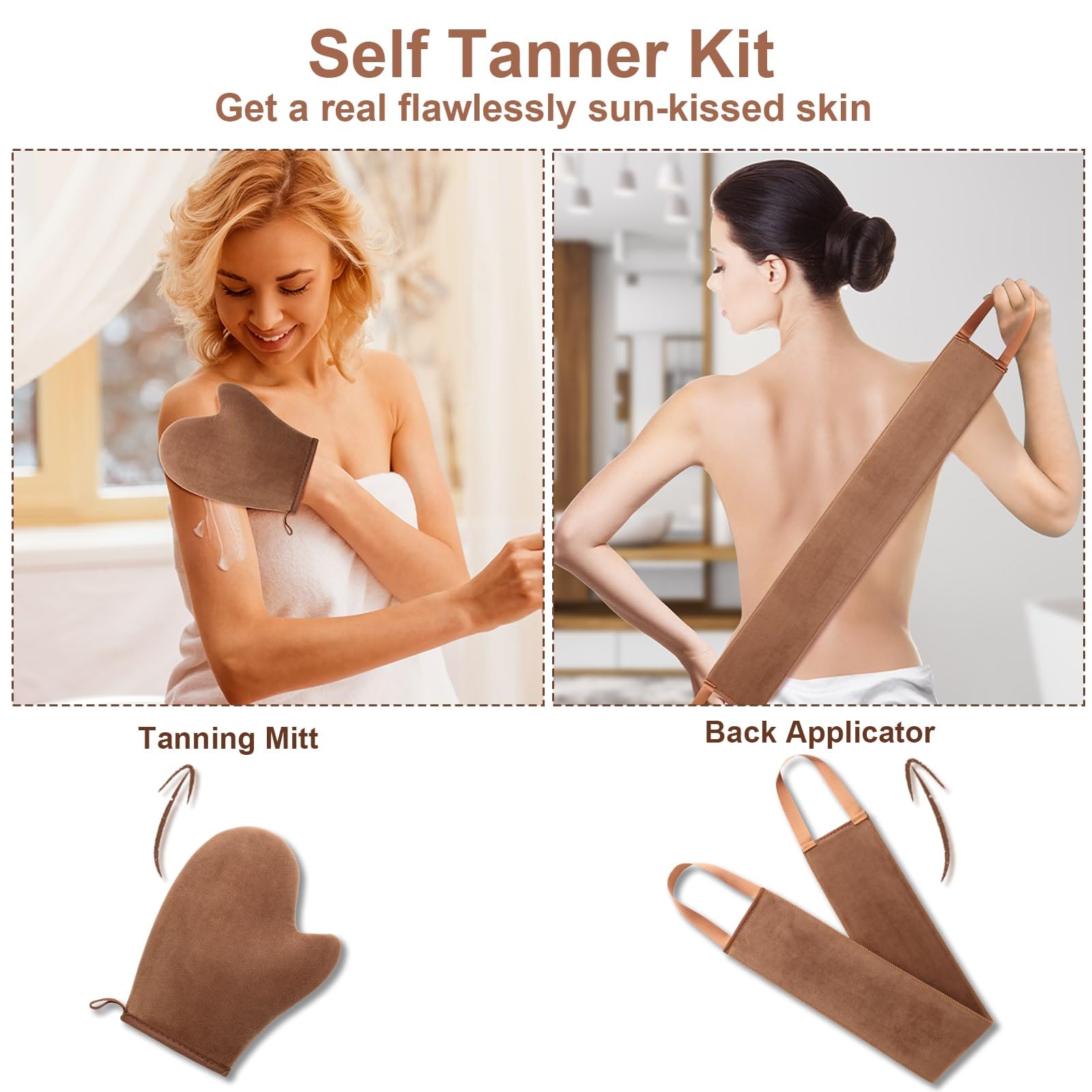 Close up of Ansphie velvet self tanning mitt with thumb grip