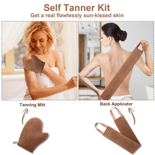 Close up of Ansphie velvet self tanning mitt with thumb grip