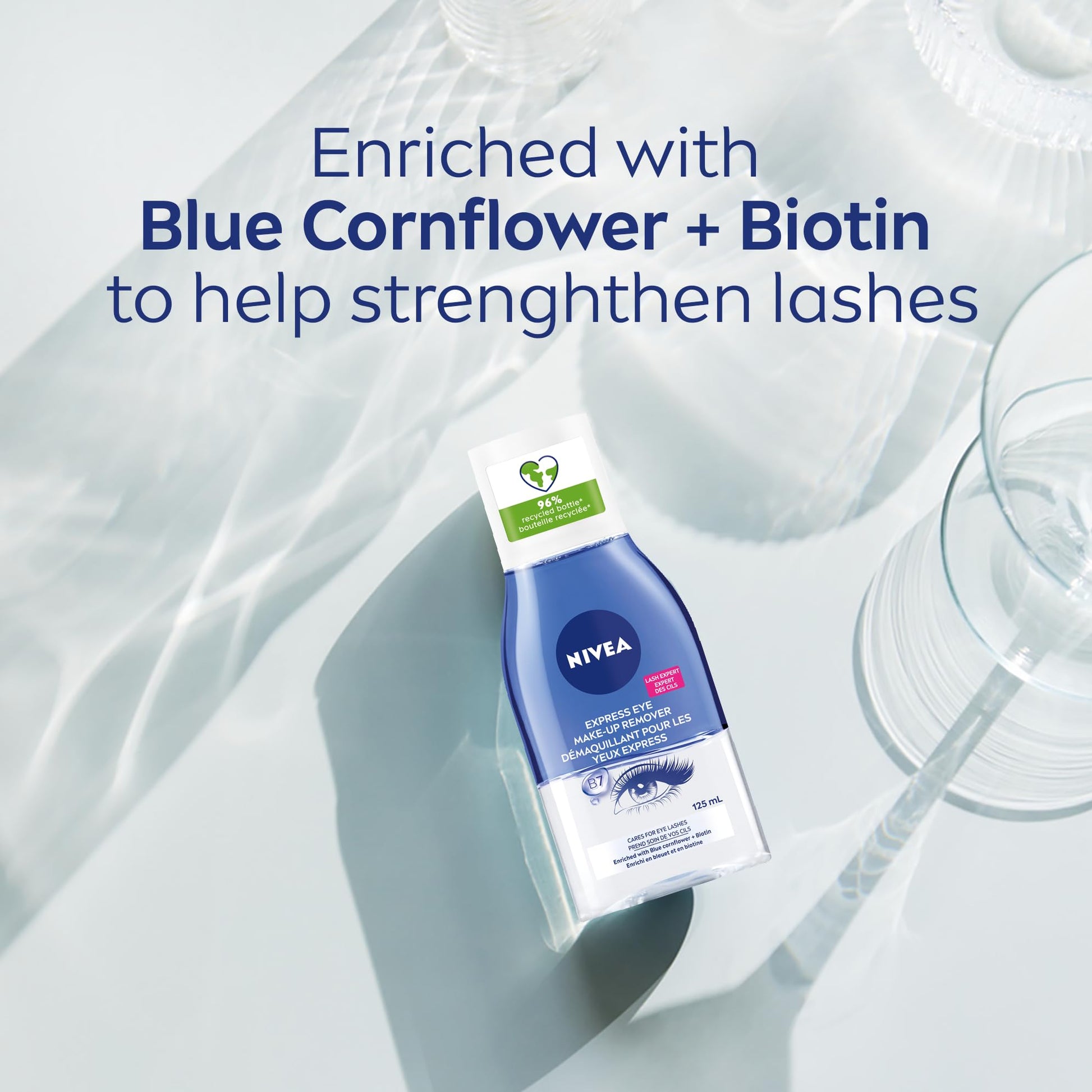 Nivea lash protecting eye makeup remover liquid on a cotton pad application view