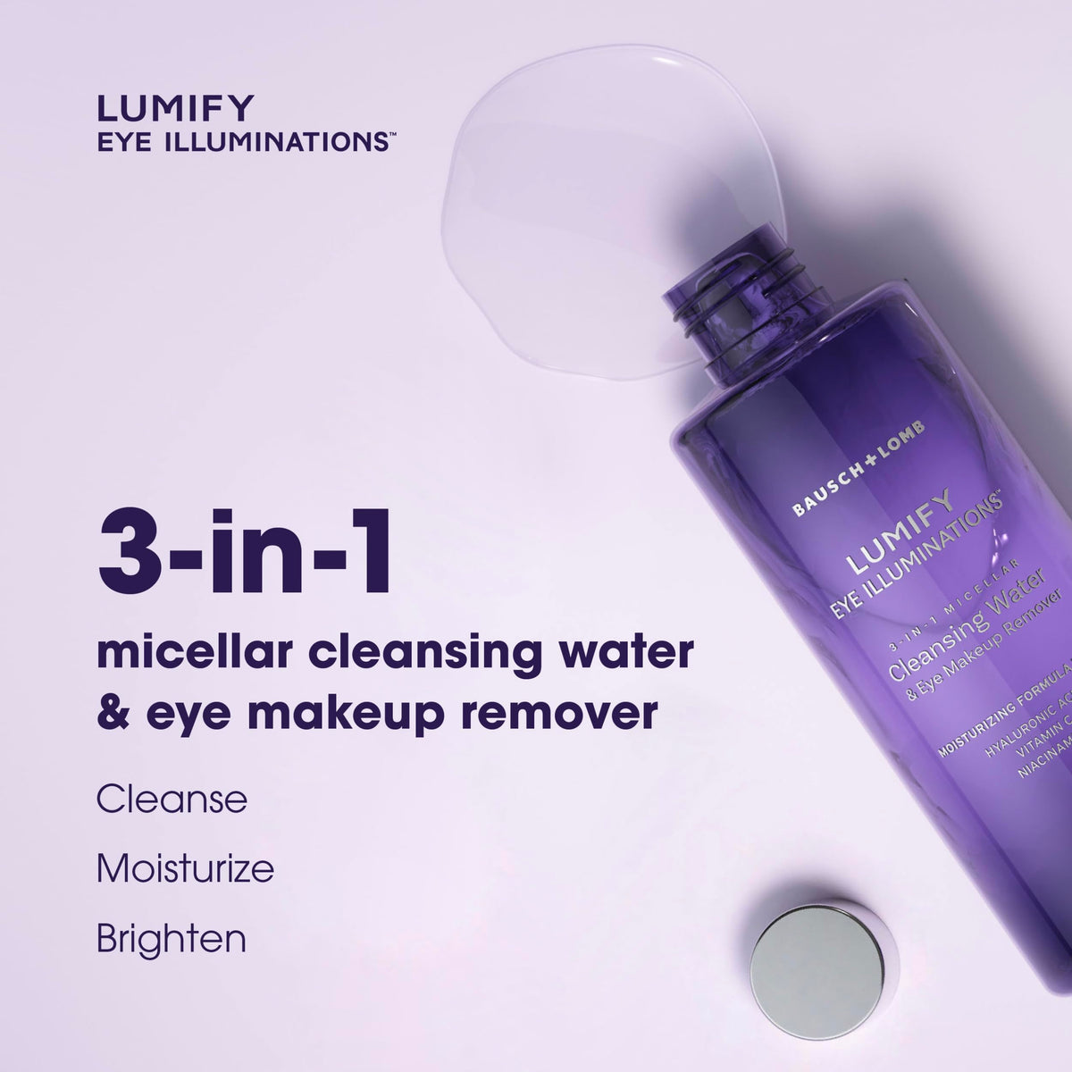 Lumify cleansing water bottle next to cotton pad