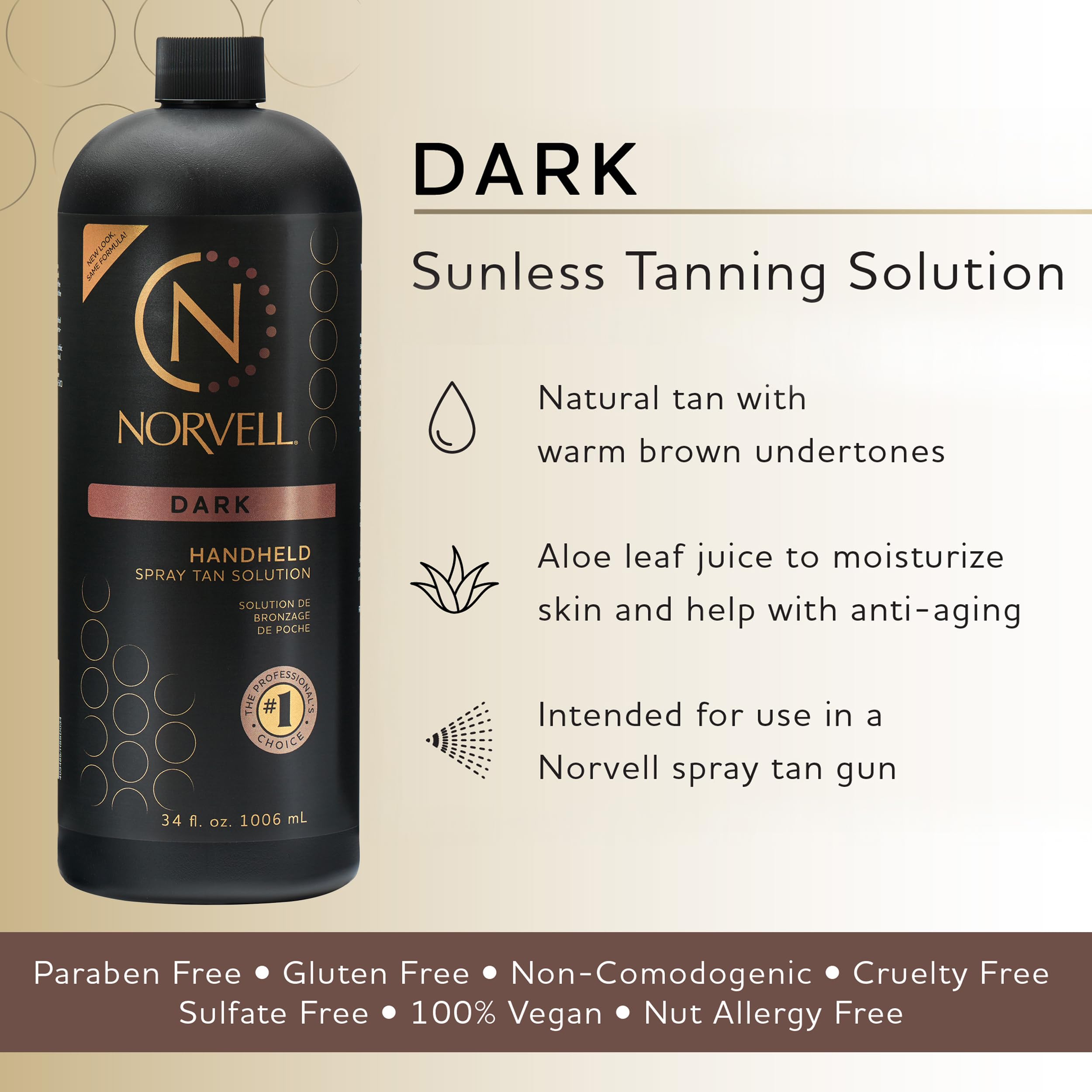 Close up of Norvell Dark sunless tanning solution label details