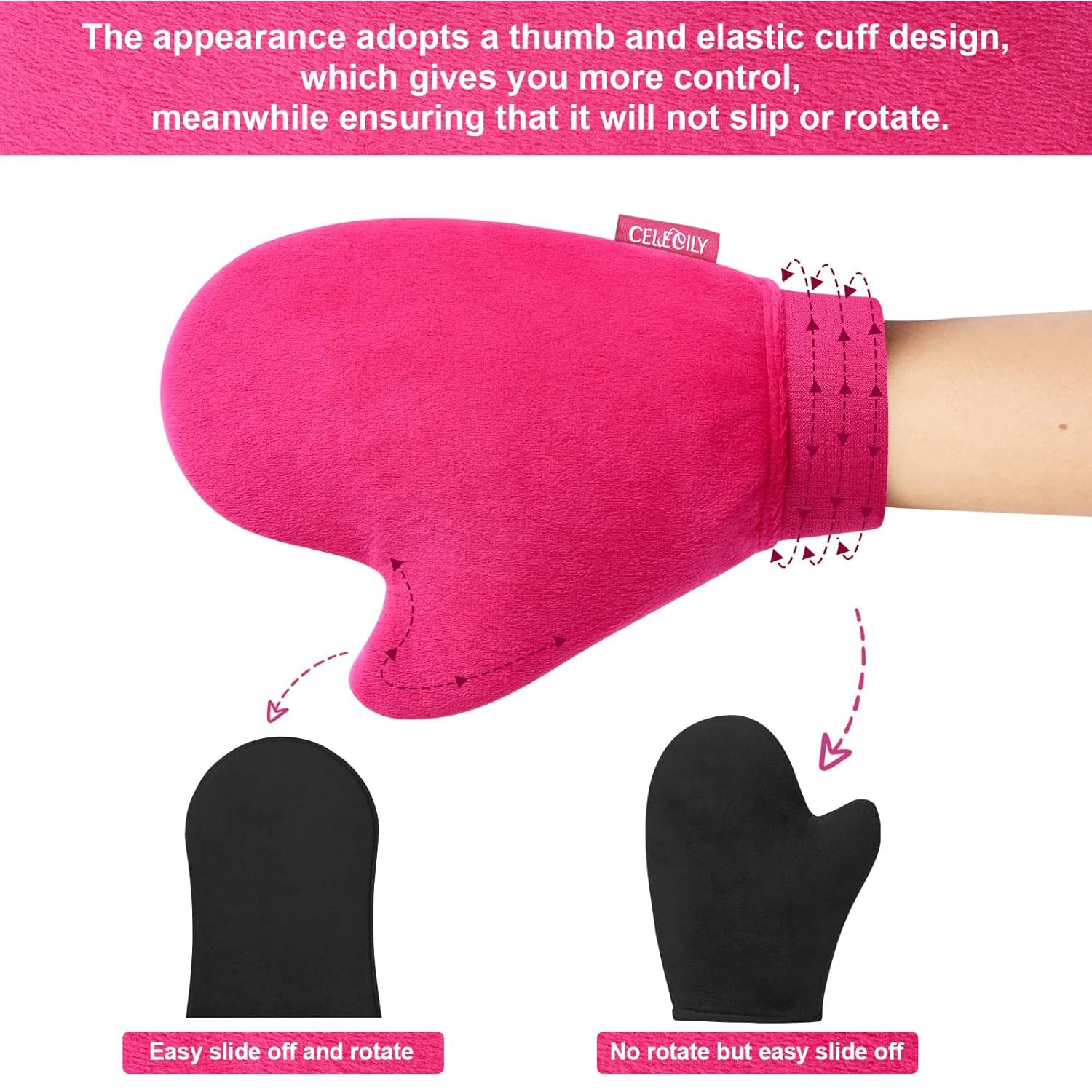 Close up of soft velvet texture on CeleCily tanning glove