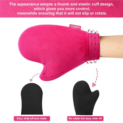 Close up of soft velvet texture on CeleCily tanning glove