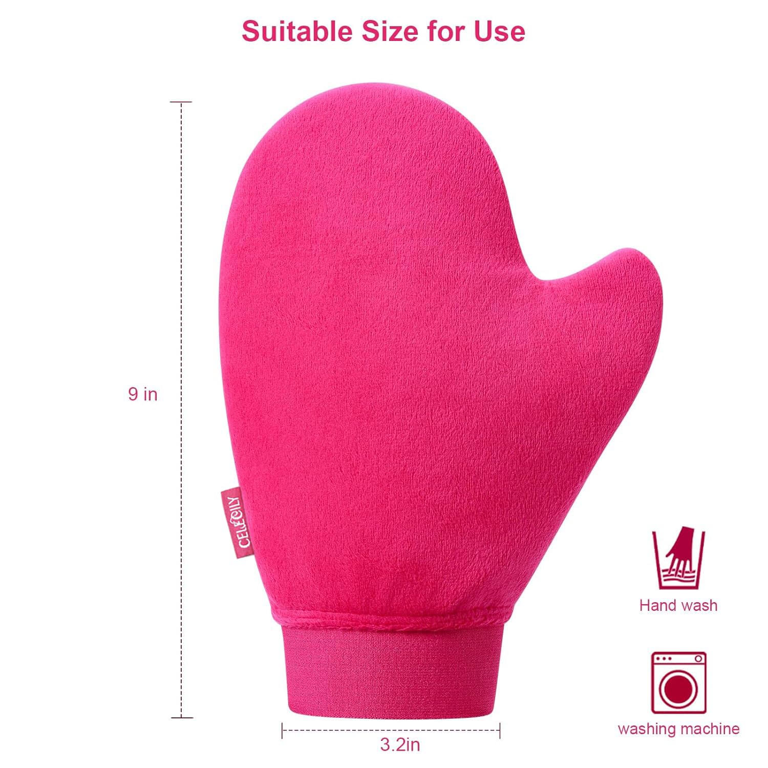 Application of self tanner using CeleCily velvet mitt