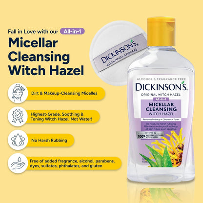 Dickinson's alcohol free all in one makeup remover and pore refiner bottle angle