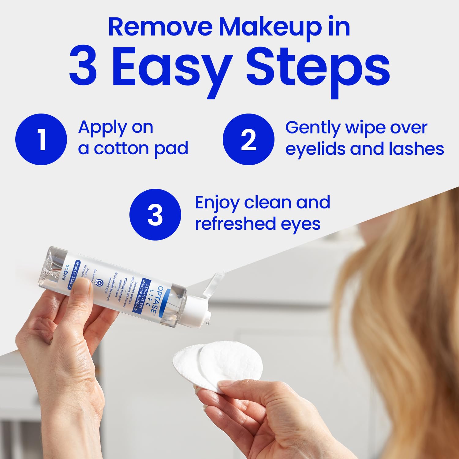 Optase Life patented ionized water eye cleanser showing the non greasy back label instructions