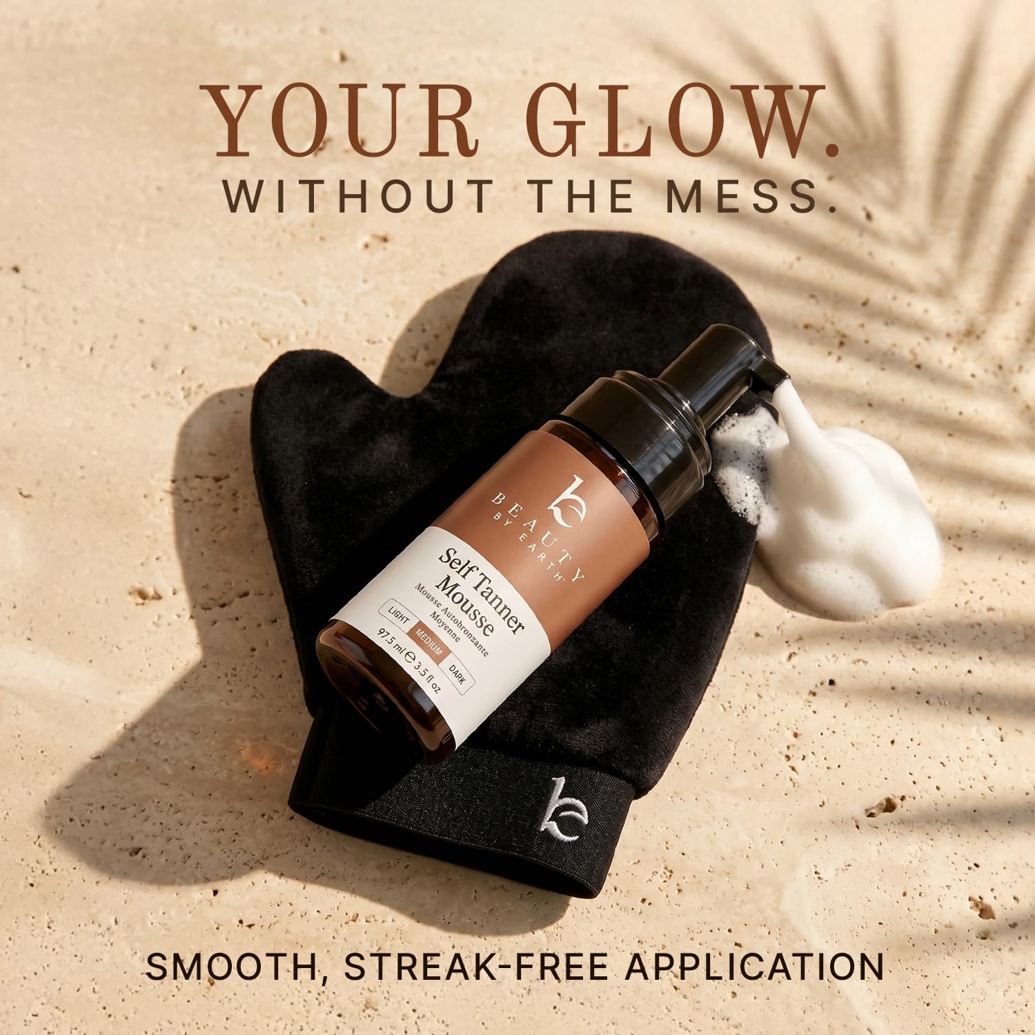 Beauty By Earth self tanner kit medium to dark shade label
