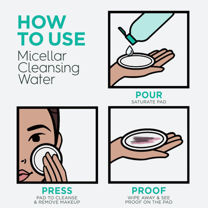 Saturating a cotton pad with Garnier aloe and hyaluronic micellar water