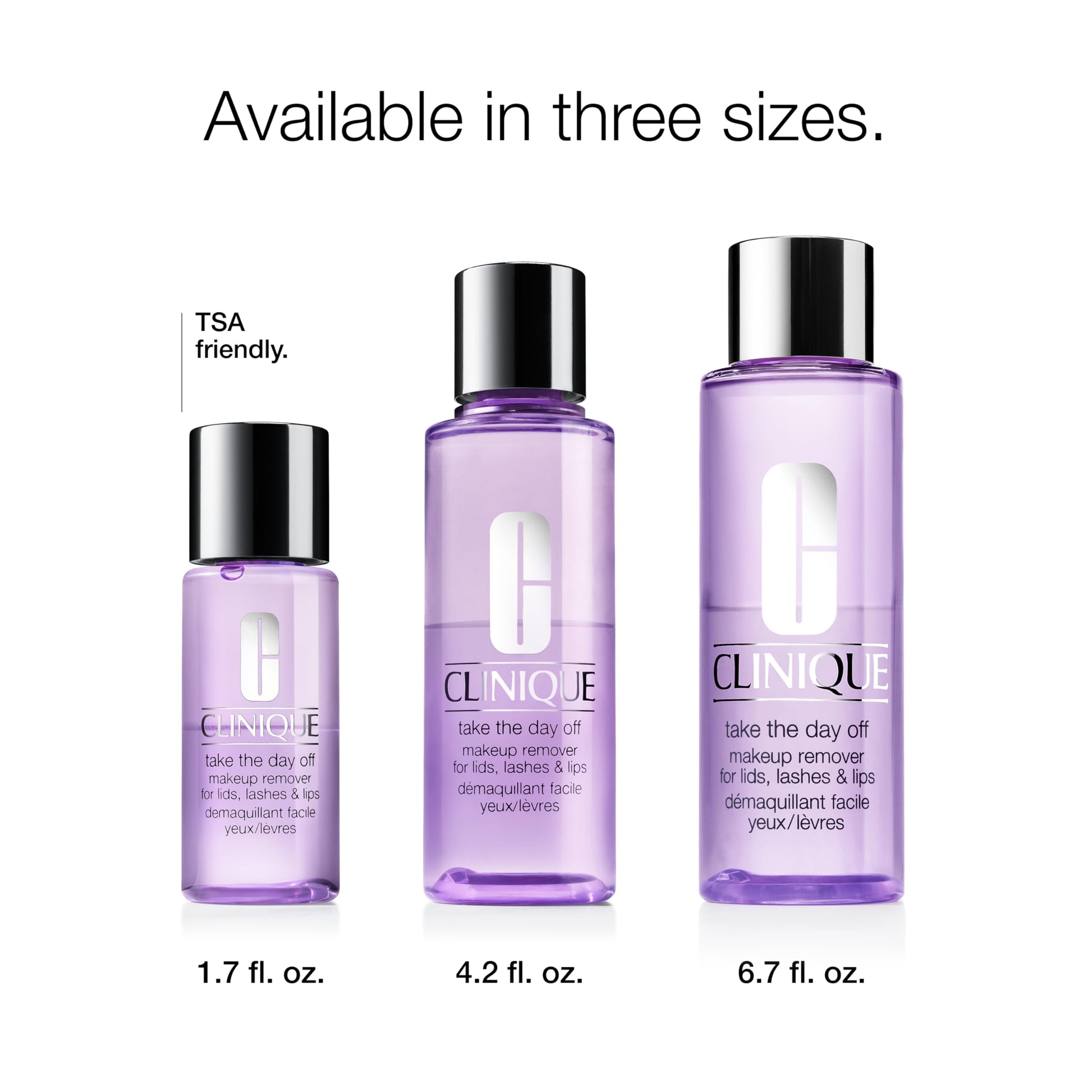 Close up packaging view of Clinique Take The Day Off liquid showing authentic product details