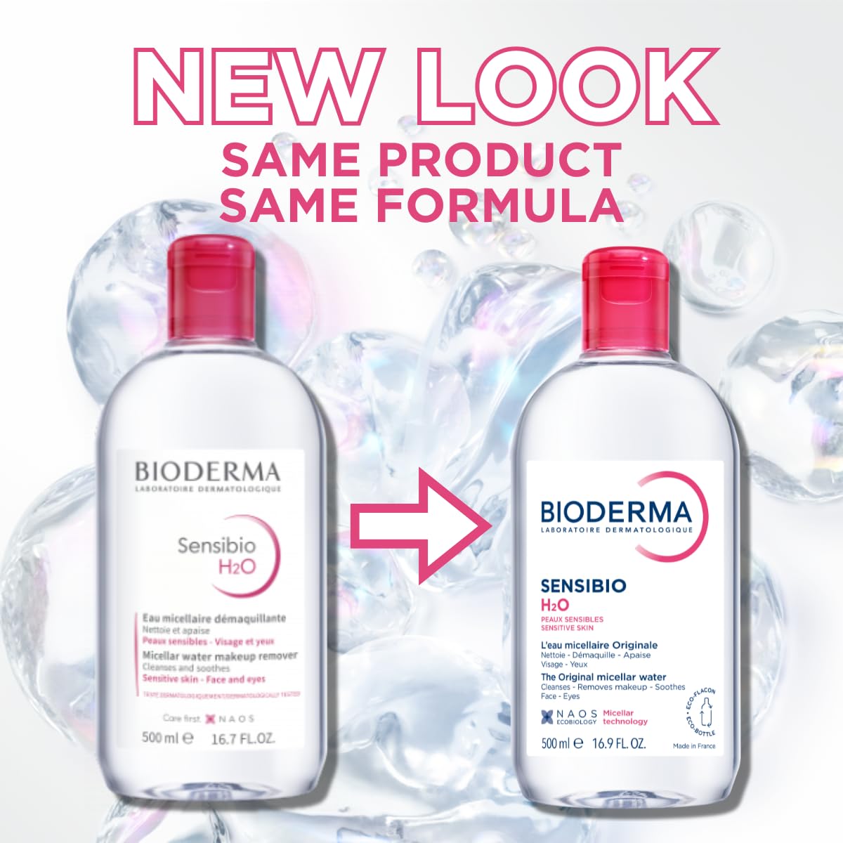 Dermatological face cleanser micellar water back label showing ingredients and directions